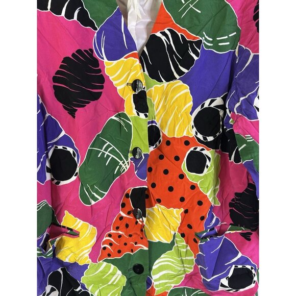 Vintage 80s Rainbow Geometric Baggy Blazer Jacket Whimsical - Picture 3 of 8